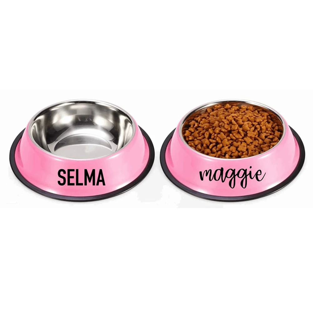 Personalized Stainless Steel Colored Bowl Custom Name Dog Cat Pet Water Food Bowl Pet Gift Non Slip Rubber