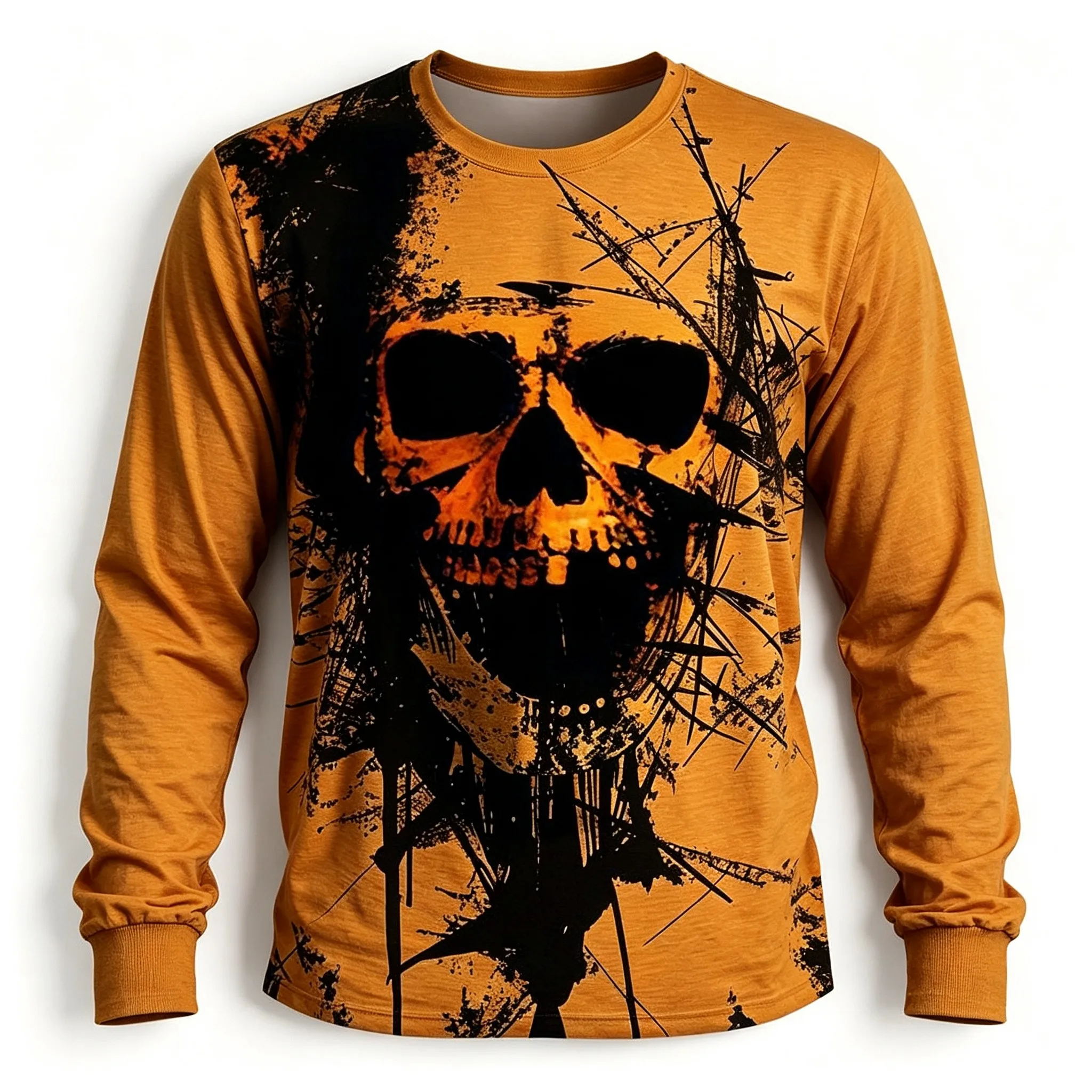 Men's Long Sleeve T-Shirt Vintage Grunge Skull Thorn 3D Print Crew Neck Street Casual Tops