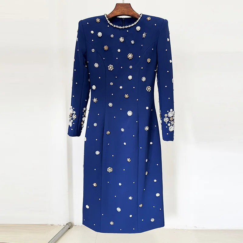 

European American celebrity heavily embellished with beads rhinestones slim-fitting long dress evening gown ropa mujer vestidos