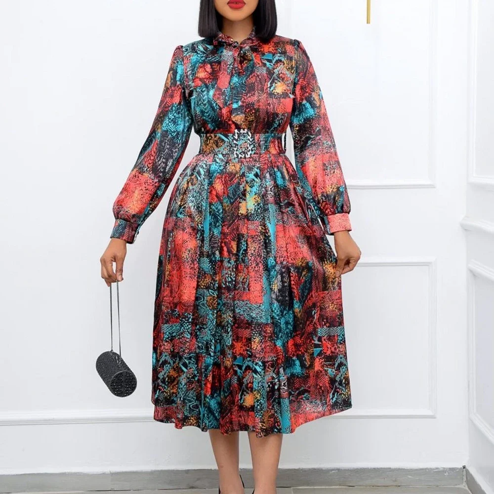 African Dress For Women Fashion Dashiki Pleated Vestidos 2022 Spring Summer New Arrival Robe Elegant African Party Midi Dress