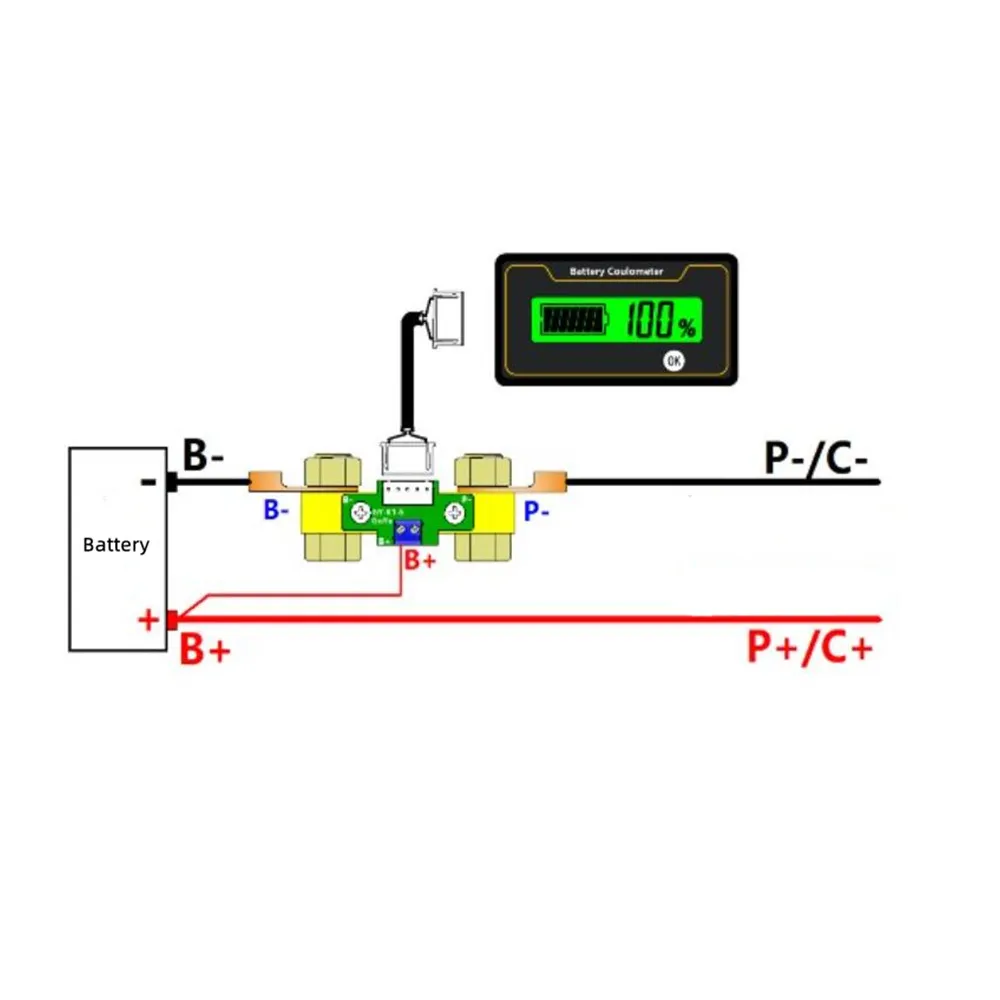 Taidacent Battery Coulometer Monitor Battery Tester Analyzer Battery Coulomb Counter 7-120V 50A 100A 200A 300A 400A 500A