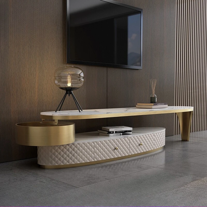 

Light luxury rock slab TV cabinet Modern simple high-end creative small apartment living room retractable floor cabinet