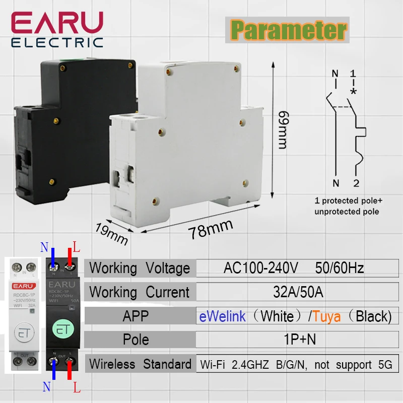 WIFI Circuit Breaker Smart Time Timer Relay Switch Voice Remote Control Tuya eWeLink APP Smart Home for Amazon Alexa Google Home