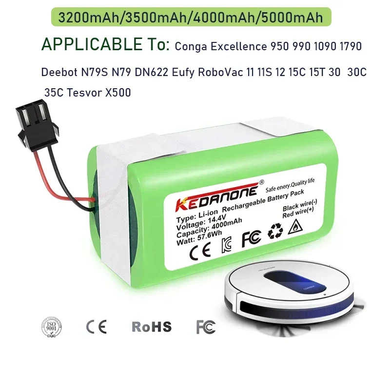 Replacement Battery Sparkole 14.4V 2.6Ah for Deebot N79S /500 And Robovac 11 11S Conga 990 995 1090 1092 1790 1990 100% Capacity