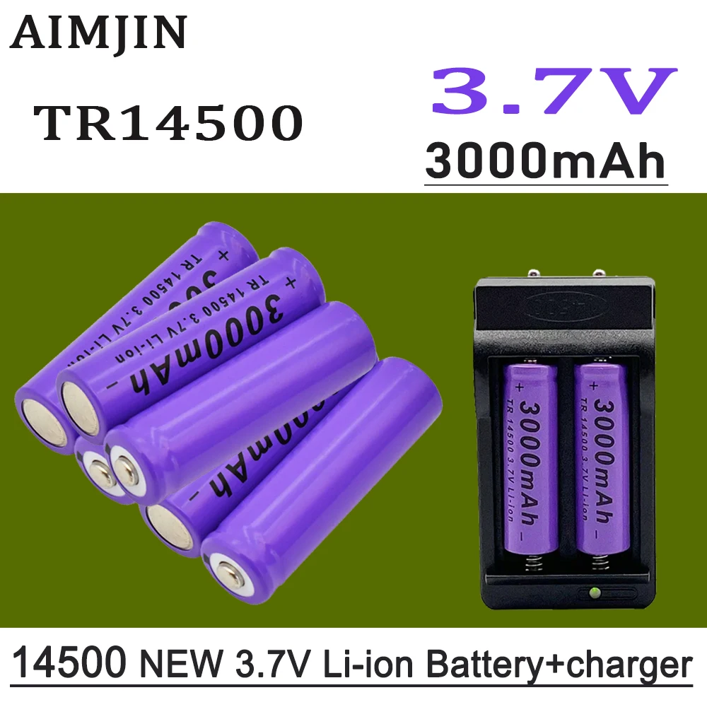 2024 NEW 14500 Li-ion Battery 3.7V 3000mAh Rechargeable Battery For Torch Led Flashlight Toys+charger