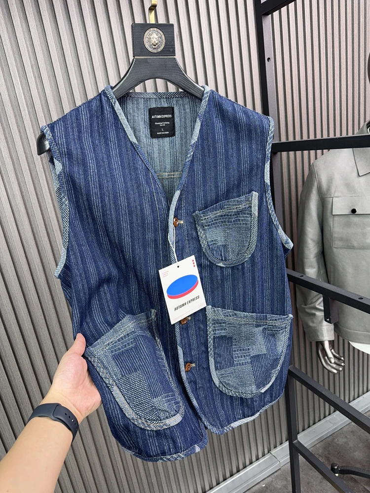 

Svip Retro American Sle Denim Jaet Casual V-Ne Layered Leisure Workwear Vest Trendy Spring Autumn Winter Outerwear