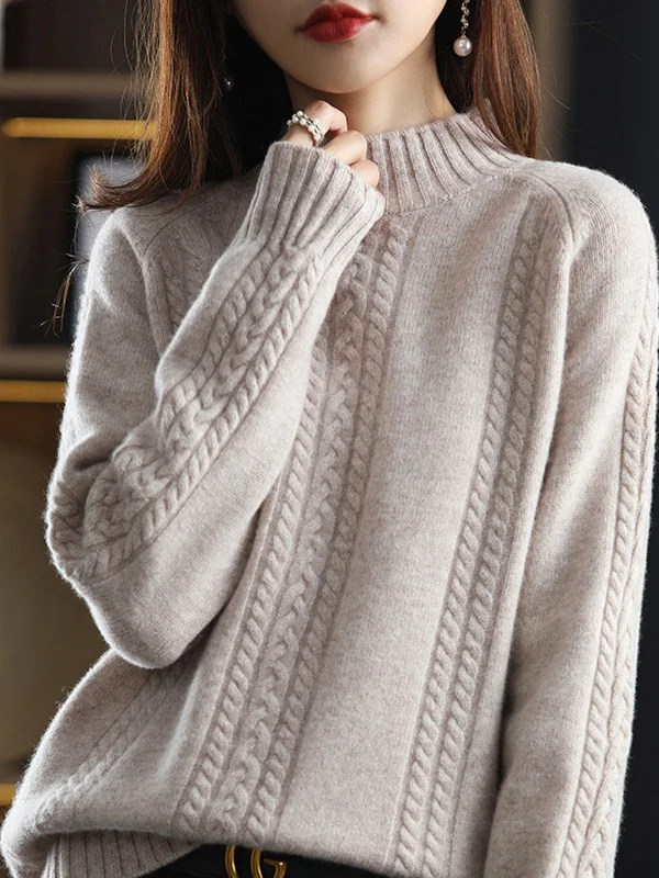 

Women's Loose Comfortable Knitted Sweater f High Collar Autumn Winter Outerwear Base Layer Top Soft Cozy Overhead Sle