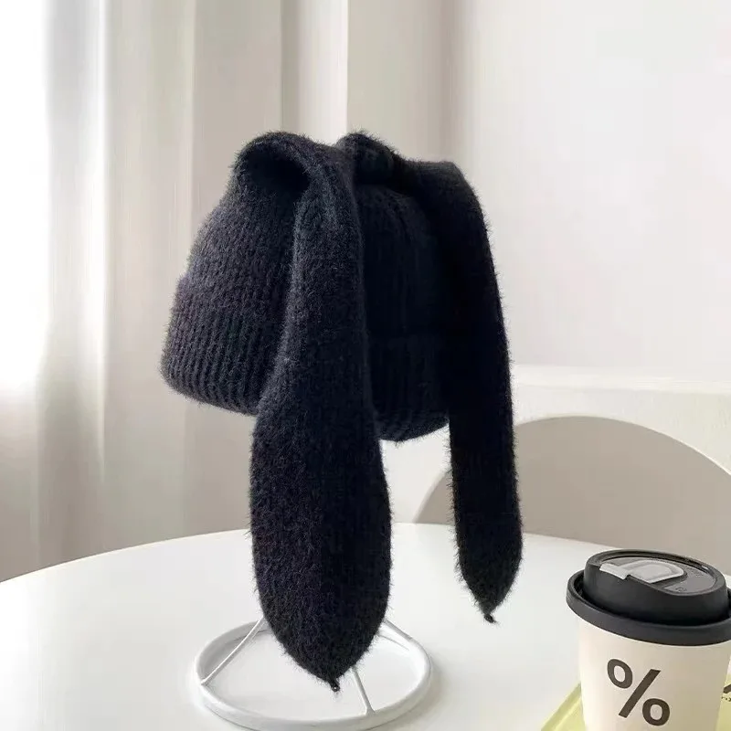 Шапка с длинными ушками, вязаные крючком шапки, милая шапка кролика, шапки с кроличьими ушками для женщин, зимняя теплая шапка