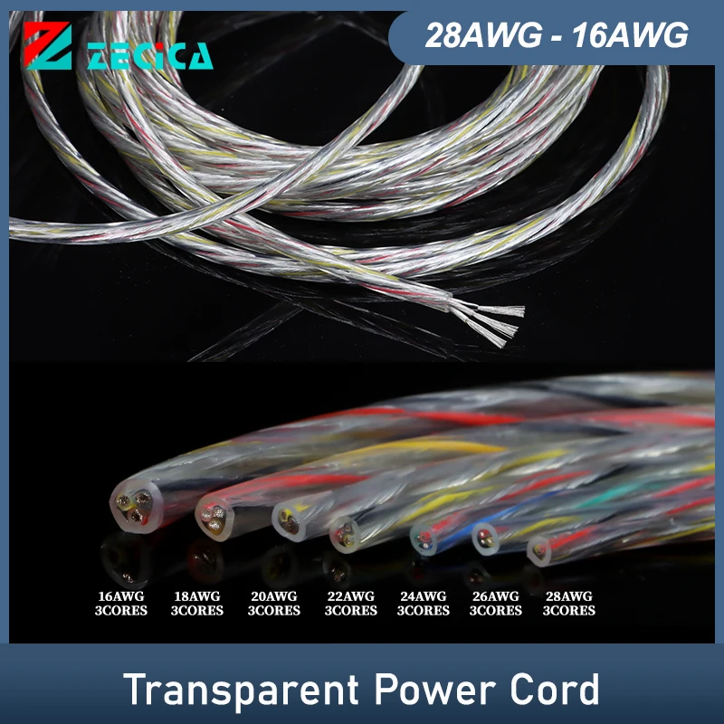 

1/2/5m Transparent Power Cord 28/26/24/22/20/18/16AWG PVC Insulation Tinned Copper Cable 2 3 4 5 Cores LED Light Extension Line