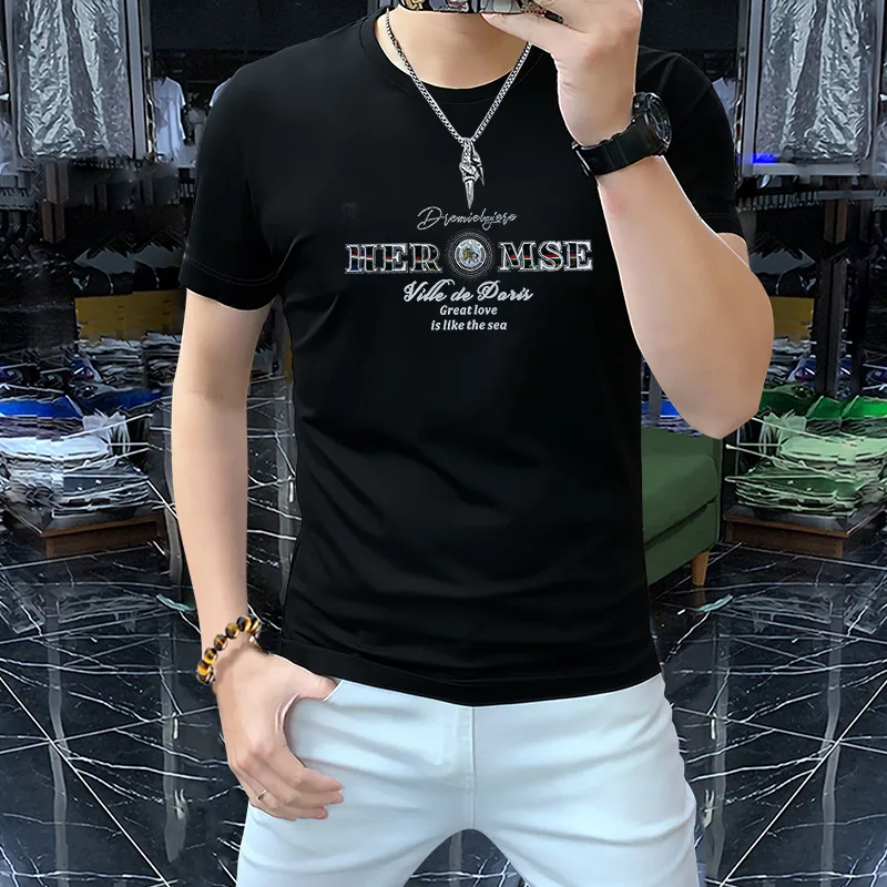 

Men's Cooling T-Shirt Stretch Cotton Round Neck Slim Fit Summer Quick Dry Fashion Tees Luxury Brand Casual Man Clothing M-5xl