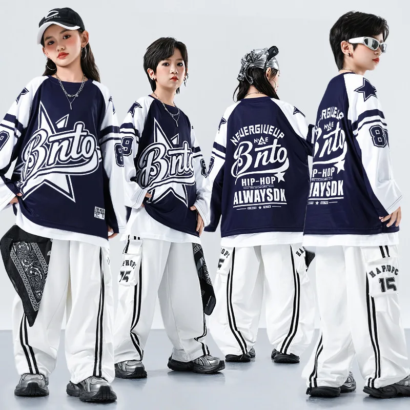 Children Boys Streetwear Hip Hop Tracksuits T-shirts Pant Sets Kids Girls Jazz T Shirts Trousers Tracksuits Dance Stage Costumes
