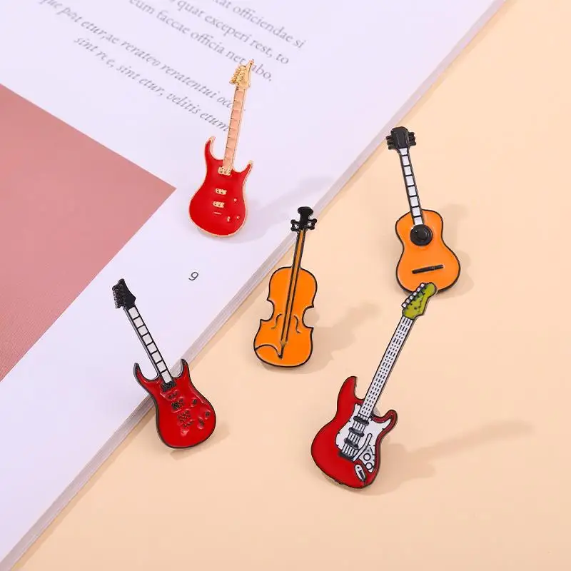 Rock Band Enamel Pins Custom Bass Guitar Brooches Musical Instrument Lapel Badges Cartoon Jewelry Gift for Kids Friends