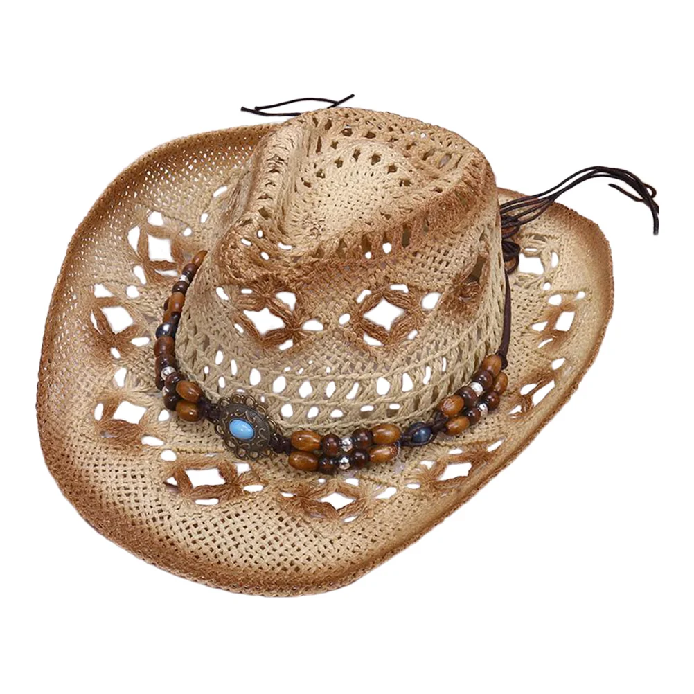 

1pc Khaki Cowboy Straw Hat for Men Women Toddler High Quality Western Sunshade Fashion Party Photo Props Lightweight