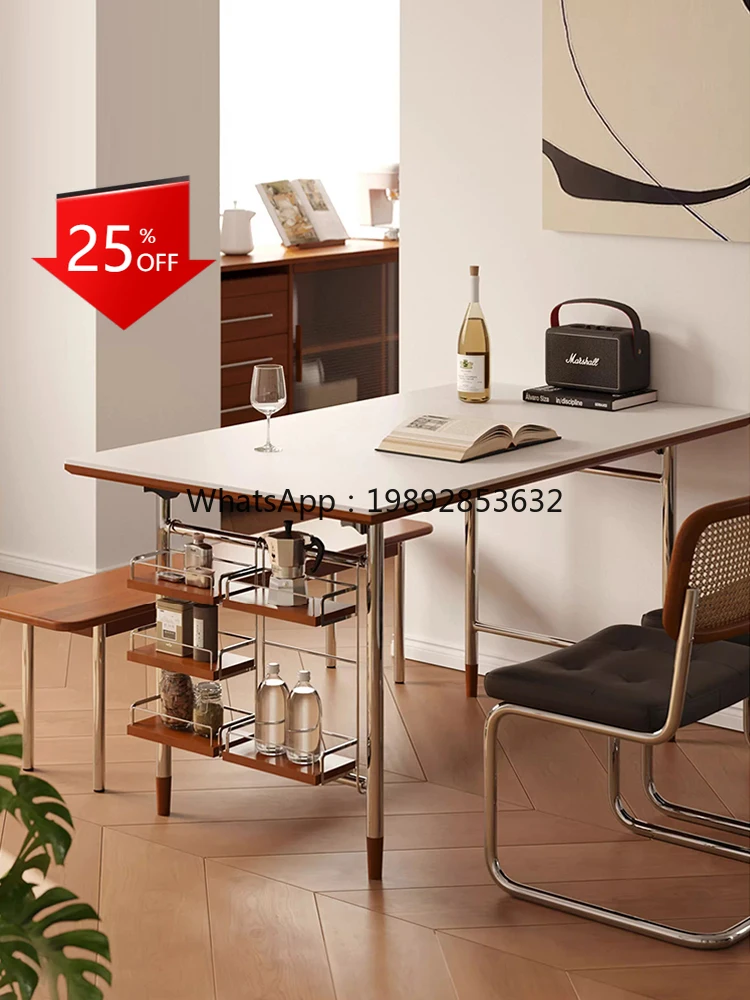 LYY Solid Wood Rock Board Dining Table Mid Vintage Style Household Small Apartment Dining Table Rectangular Table