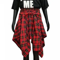 Gonna a maniche lunghe a maniche lunghe in cotone scozzese irregolare con lacci a maniche lunghe da donna gonna a vita alta da donna a vita alta DS423