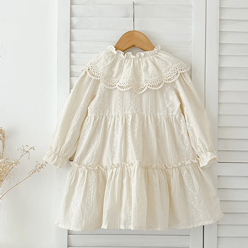 New Baby Girls Dress Girls Sweet Girl Dress Ruffle Trim Party Princess Dress Lace Collar Going Out Casual Dresses Little Clothes