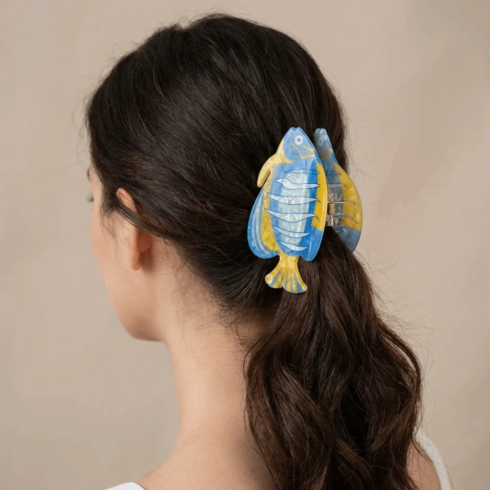 Cartoon Fish Hair Claw Ocean Series Tropical Fish Large Shark Clip Headwear Contrast Color Acrylic Hair Claw Travel