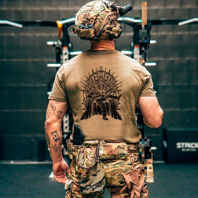Hard Man Club - Game of Power - King's Throne Military Style Short-Sleeved T-Shirt - Fan of The Army - Outdoor Use