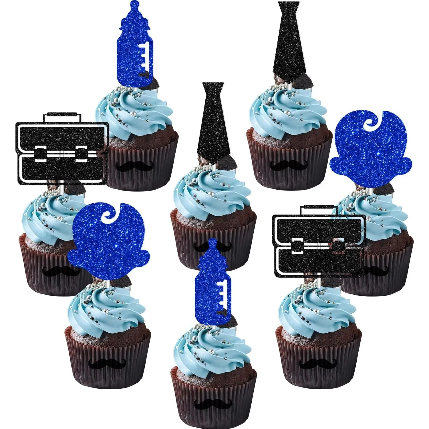 Funmemoir Boss Cupcake Toppers for Boys Glitter Boss Theme Birthday Party Supplies Movie Sign Gender Reveal Party Decorations