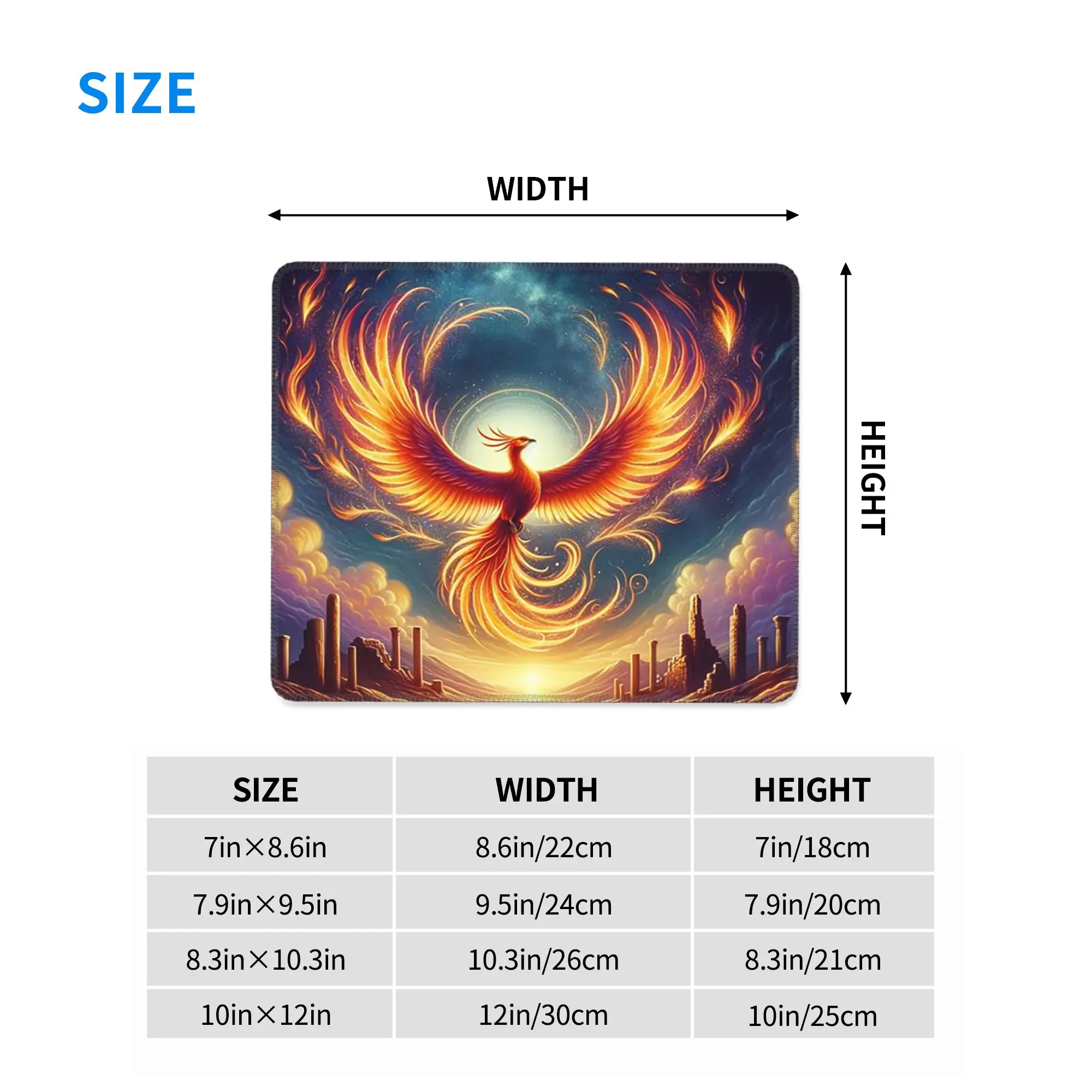 Phoenix Mythical Bird With Fiery Wings Mouse Pad Computer Keyboard Mouse Mat Gaming PC Laptop Desk Mat Accessories Table Mats