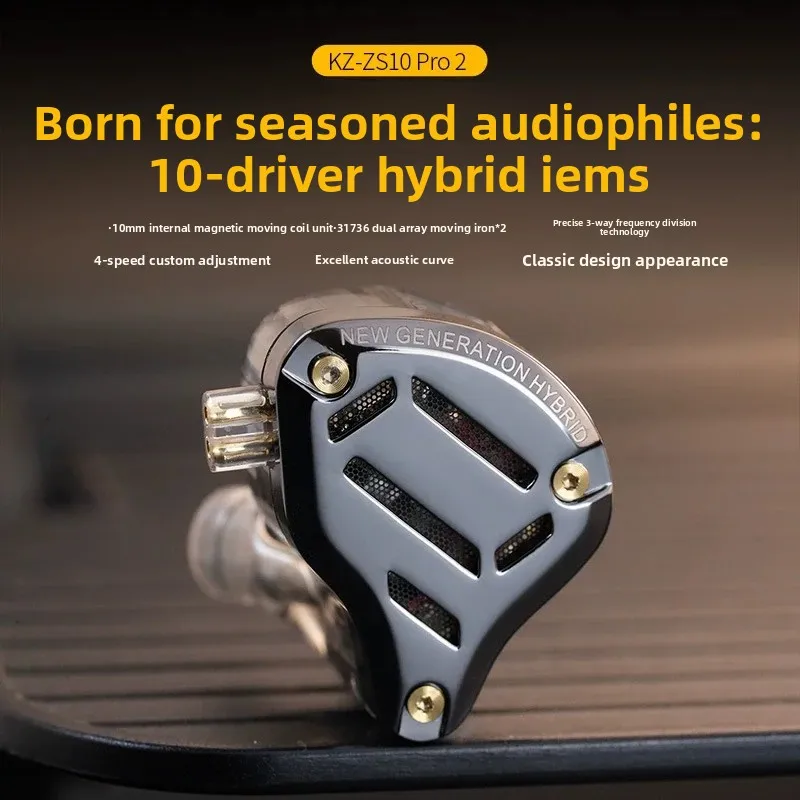KZ ZS10 PRO 2 Wired Earphones 10 Unit Hybrid Driver 0 78mm 2 Pin Cable For Gaming Music Audio Xmas Gift