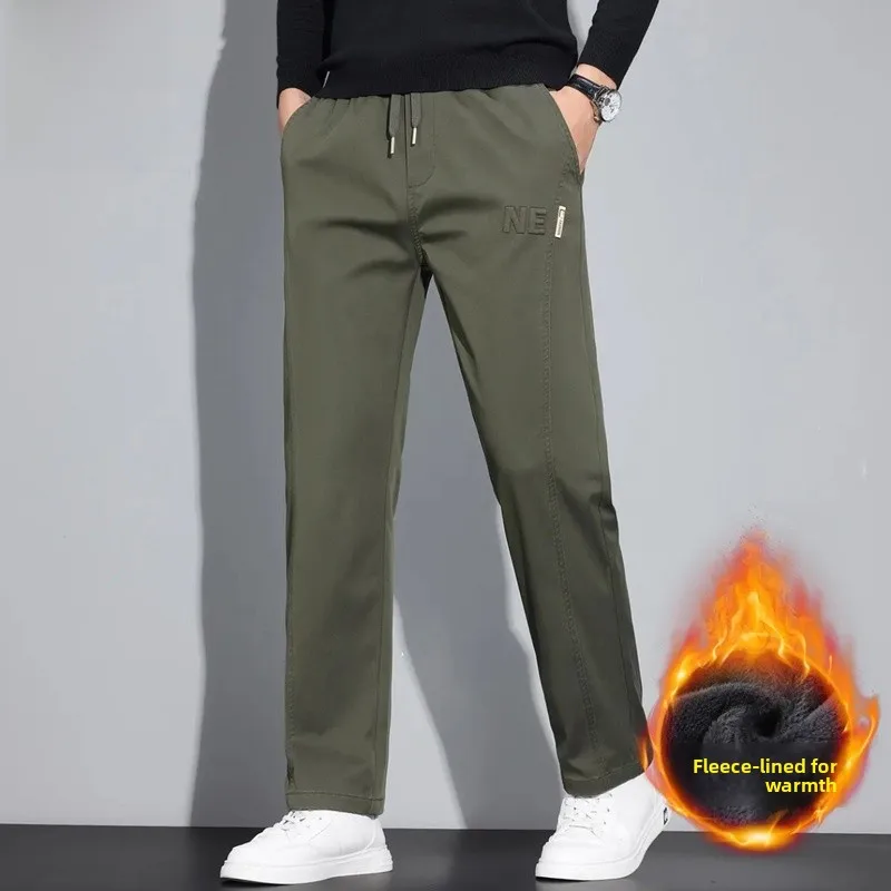 

Men's Winter Fleece Lined Straight Leg Casual Pants Elastic Comfortable Breathable Fashionable Business Casual Long Trousers