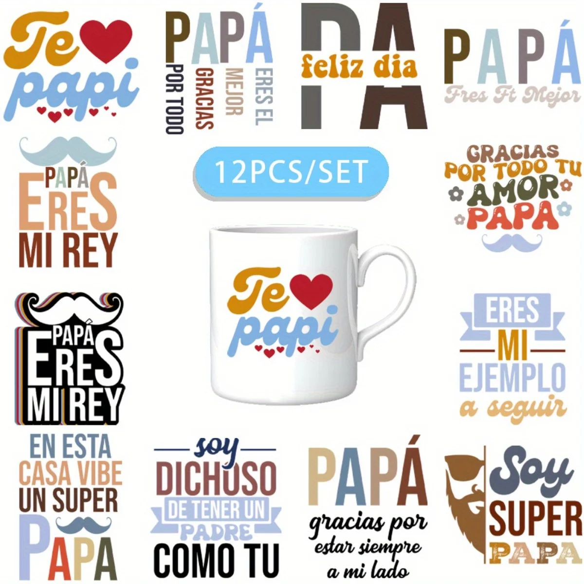 

12PCS/SET Father's Day In Spain DIY Skinny Tumblers Wrap Decorative Transfer Paper UV DTF High Self-adhensive Wraps