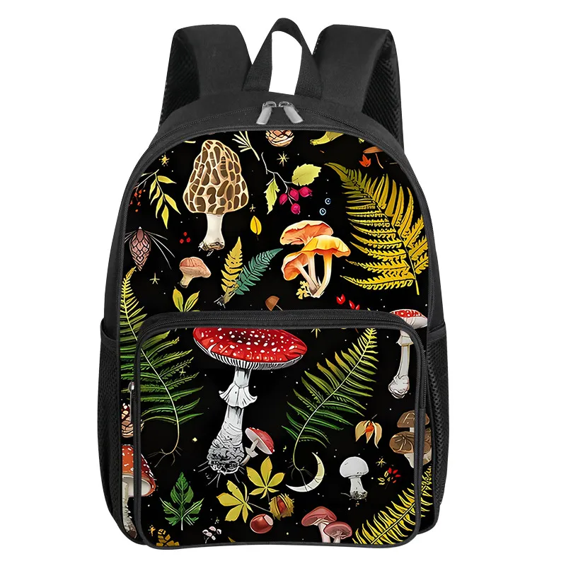 

Jungle Mushrooms Pattern Square Front Pocket Backpack for Boy and Girls Best Gifts 3D Cartoon SchoolBags for Children
