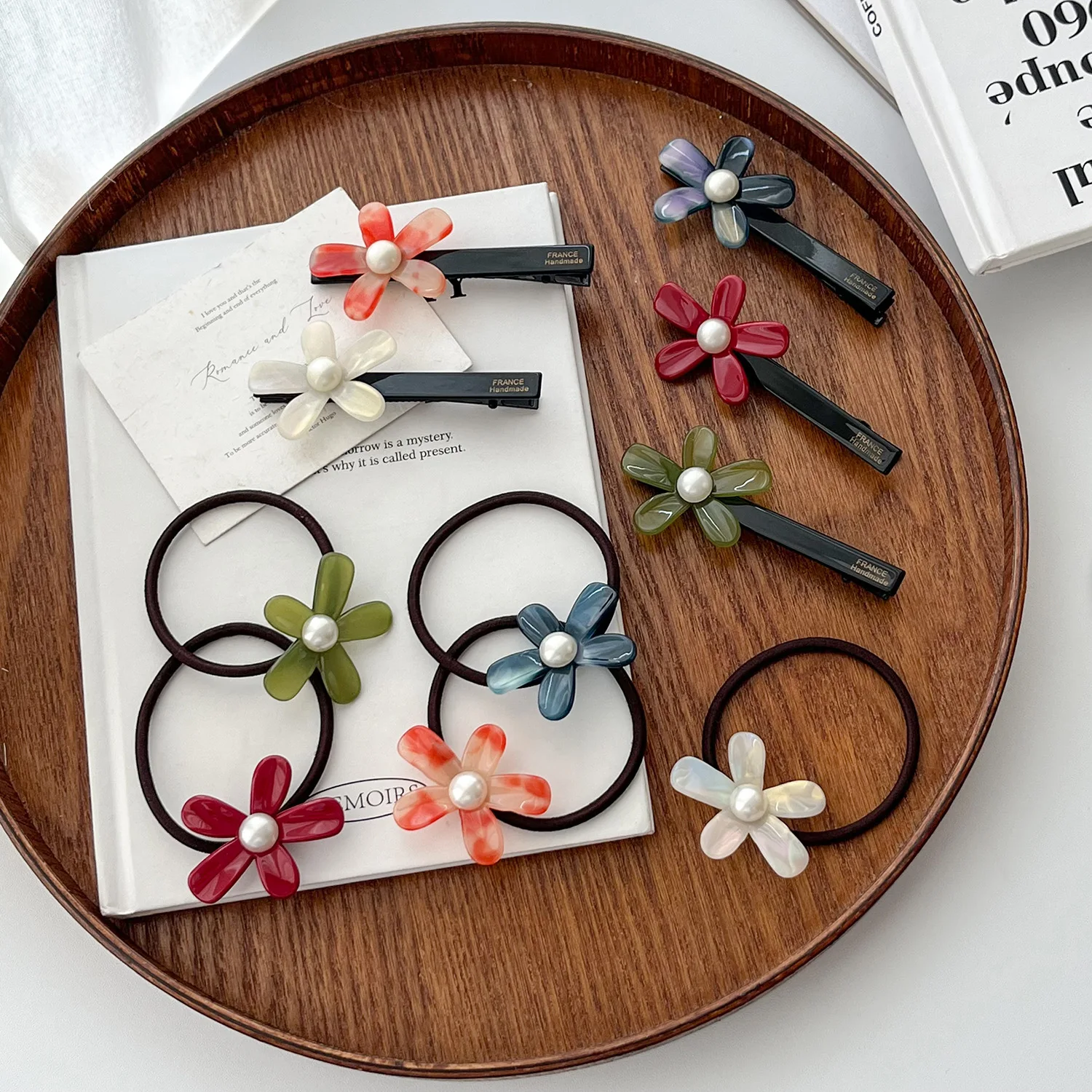 

Ins Hot Sale Acetic Acid Elastic Scrunchie Simple Flower Hair Tie Delicate Cute Duck Beak Clip Flower Hair Accessories