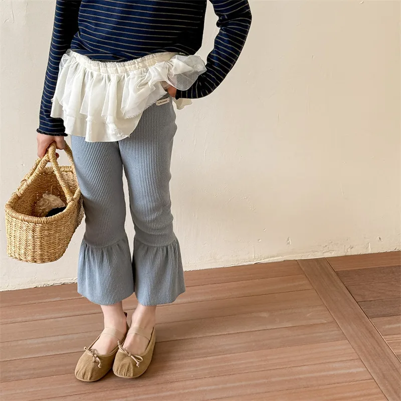 2025 Girls' Autumn Clothing Korean Style Leggings Children's Bell-Bottom Pants Fashionable and Unique Pants