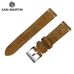 San Martin Suede Leather Straps 20mm Vintage High Quality Watch Bands Quick Release Stitching Strap Replacement Watch Parts