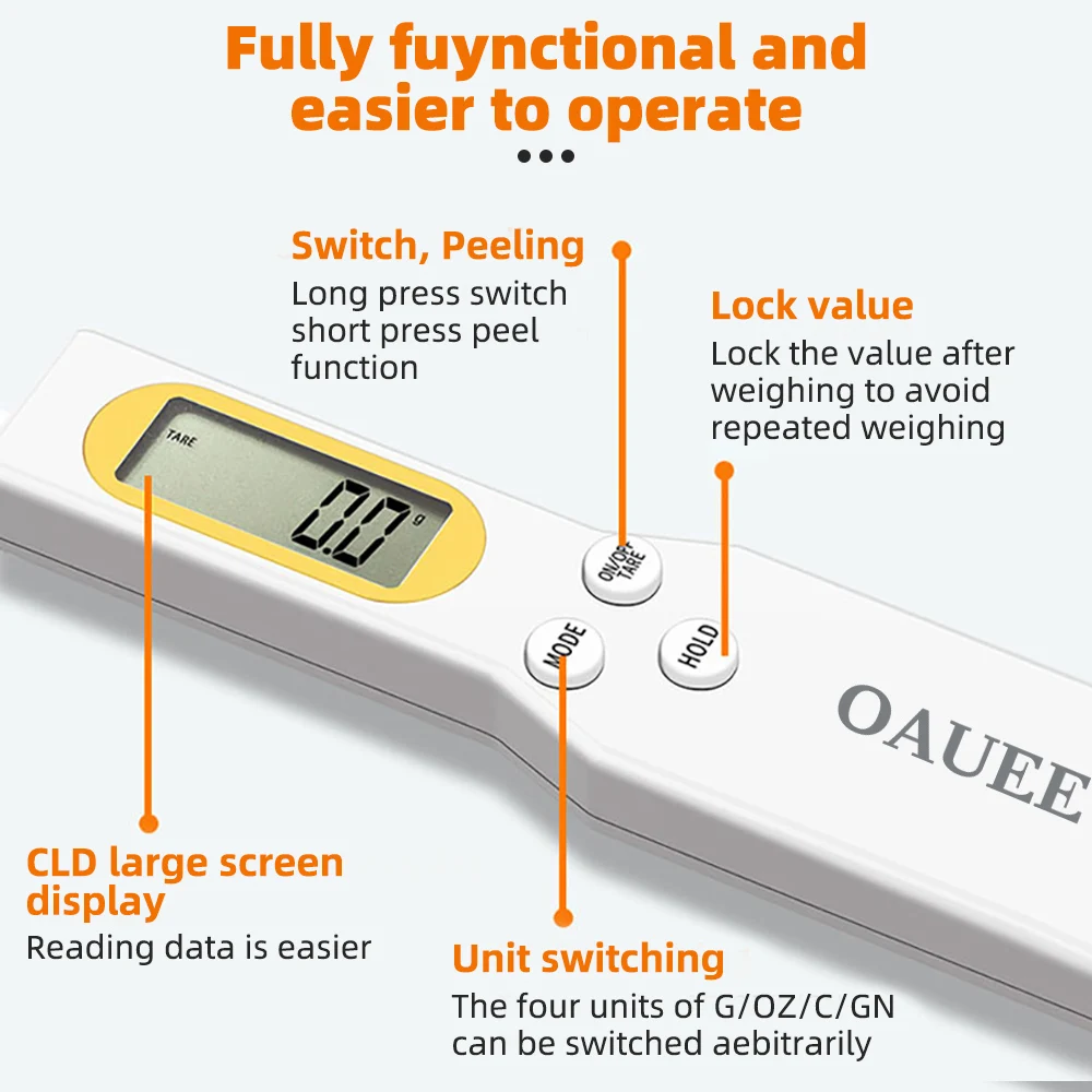 Oauee LCD Digital Kitchen Scale Electronic Cooking Food Weight Measuring Spoon 500g 0.1g Coffee Sugar Spoon Scale Kitchen Tool