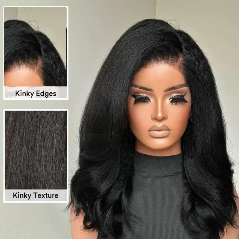 

Мягкий Черный Кудрявый Прямой Объемная Волна 13x4 Парик Волос Фронта Шнурка Yaki Wave Длинный 26 Дюймов 180 Плотность Синтетический Для Женщин Предварительно Сорванные