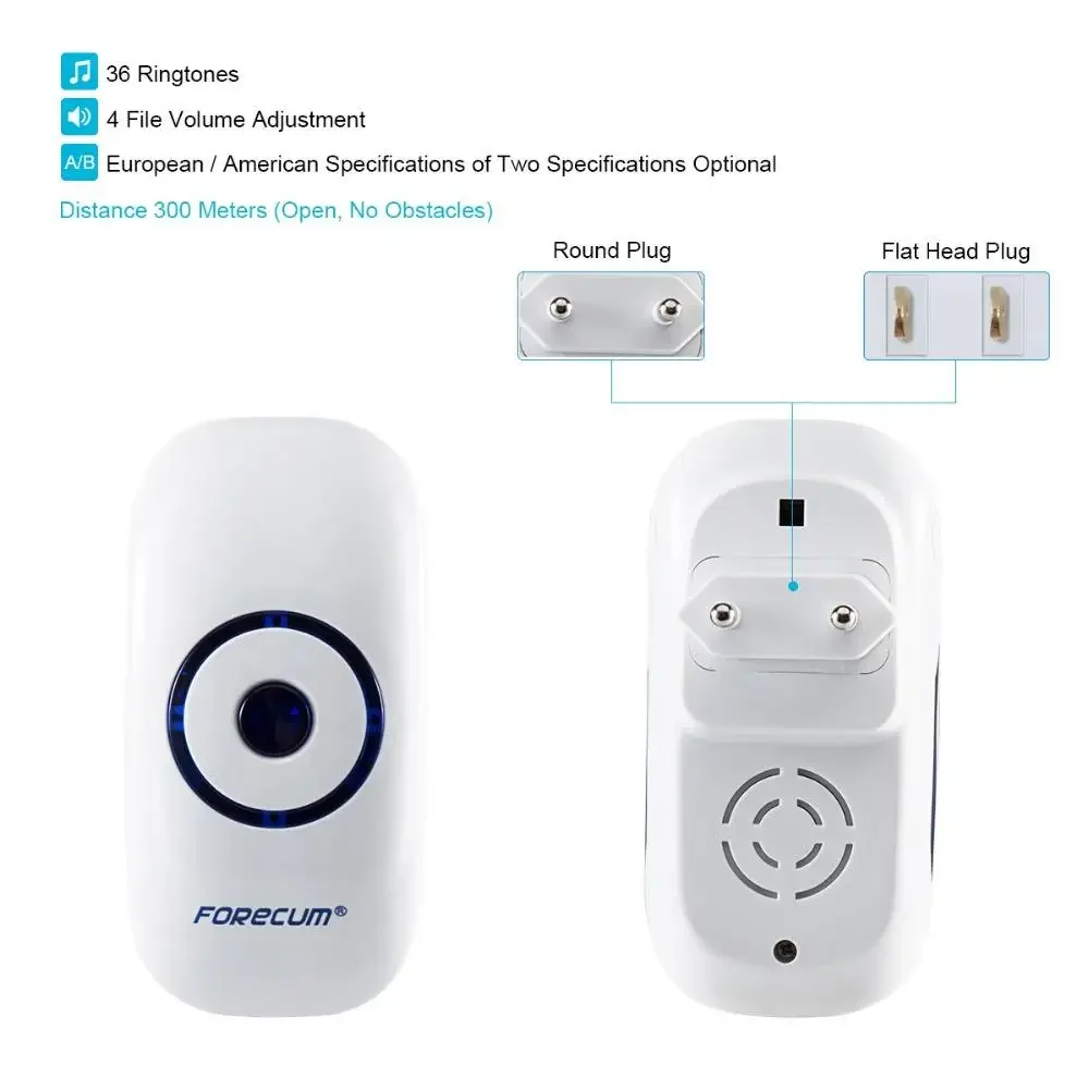 Hot Sell Wireless PIR Motion Sensor Infrared Doorbell with 38 Melodies Chime and Led Flash Waterproof Smart Door Bellsm