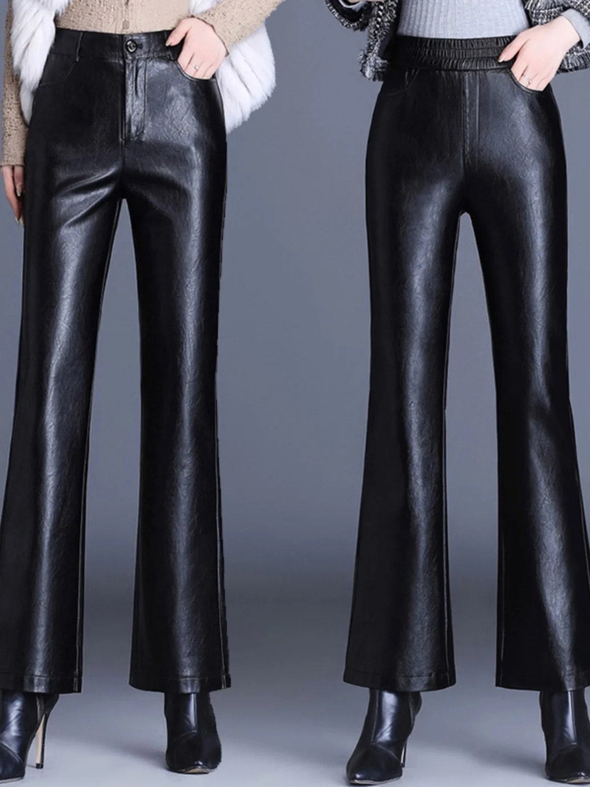 Spodnie damskie z wysokim stanem, szerokie nogawki, casualowe, ze skóry PU, długie spodnie na jesień i zimę, proste spodnie.