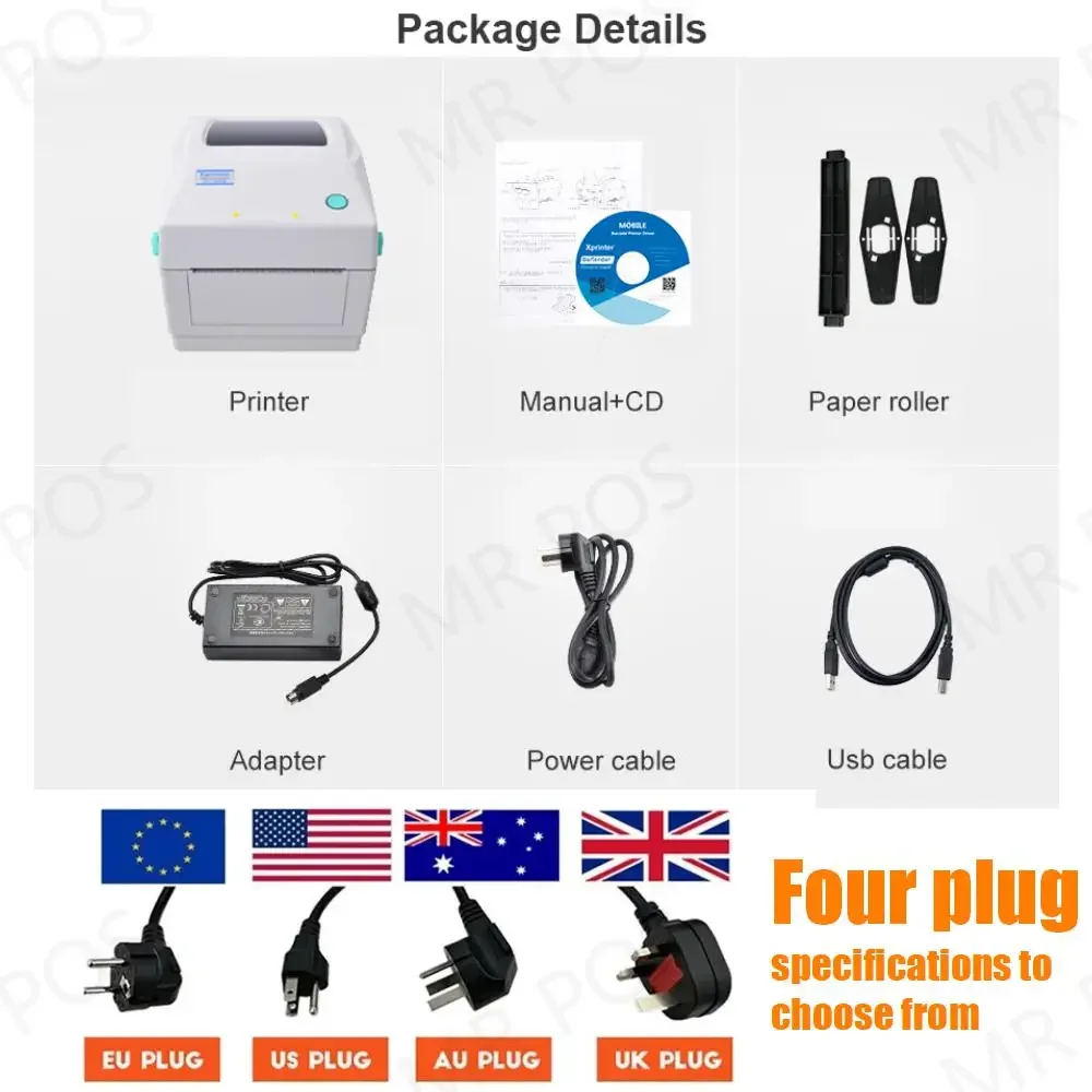Xprinter 460B Label Barcode Printer Thermal Receipt Printer Bar Code Printer 20-100mm USB Bluetooth For UPS DHL Bar Code Maker