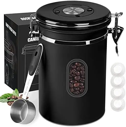 

1500ML Airtight Coffee Canister with Date Tracker & CO2 Valve - Black