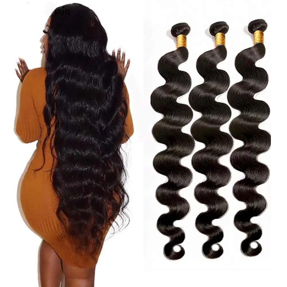 Bundles brésiliens de cheveux humains Body Wave, Extensions de cheveux bruts, Tissage noir naturel, Richesse des cheveux vierges, 15A, 28 po, 3 Bundles, 4 Bundles