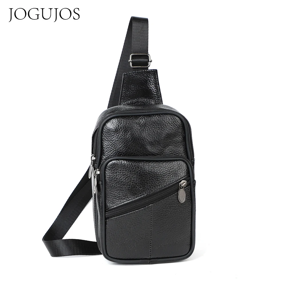 

JOGUJOS Genuine Cowhide Leather Men's Bag Trendy Chest Packs for Male Casual Shoulder Crossbody Bag Satchel Bags Sling Bags