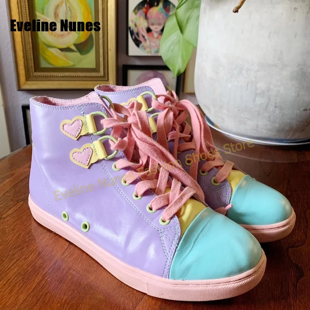 Y2K Girl Sweet High Top Sneakers Color Block Heart Applique Lace Up Shoes Festival Street Party Women Cute Casual Footwear 2026 view 6