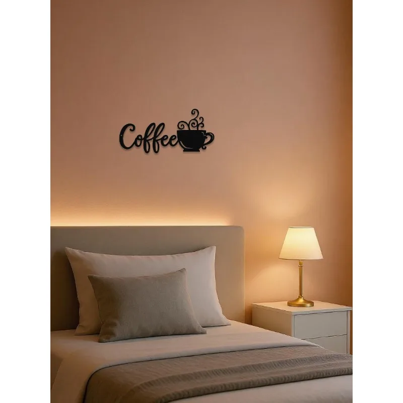 ป้ายตกแต่งผนังรูปกาแฟ 1 ชิ้น ทำจากเหล็ก รูปทรงถ้วยกาแฟ งานแกะสลักติดผนัง ของตกแต่งบ้าน ของขวัญสำหรับบ้าน