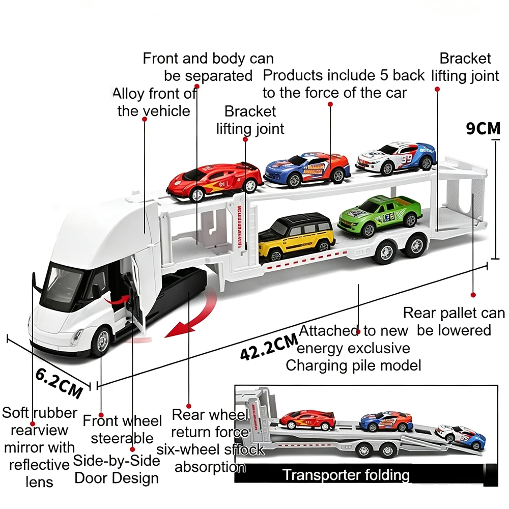 1:32 Double Decker Transport Vehicle Model Alloy Diecast Toys Car Shock Absorption Doors Opened Rubber Tire Pull Back Cars Gifts