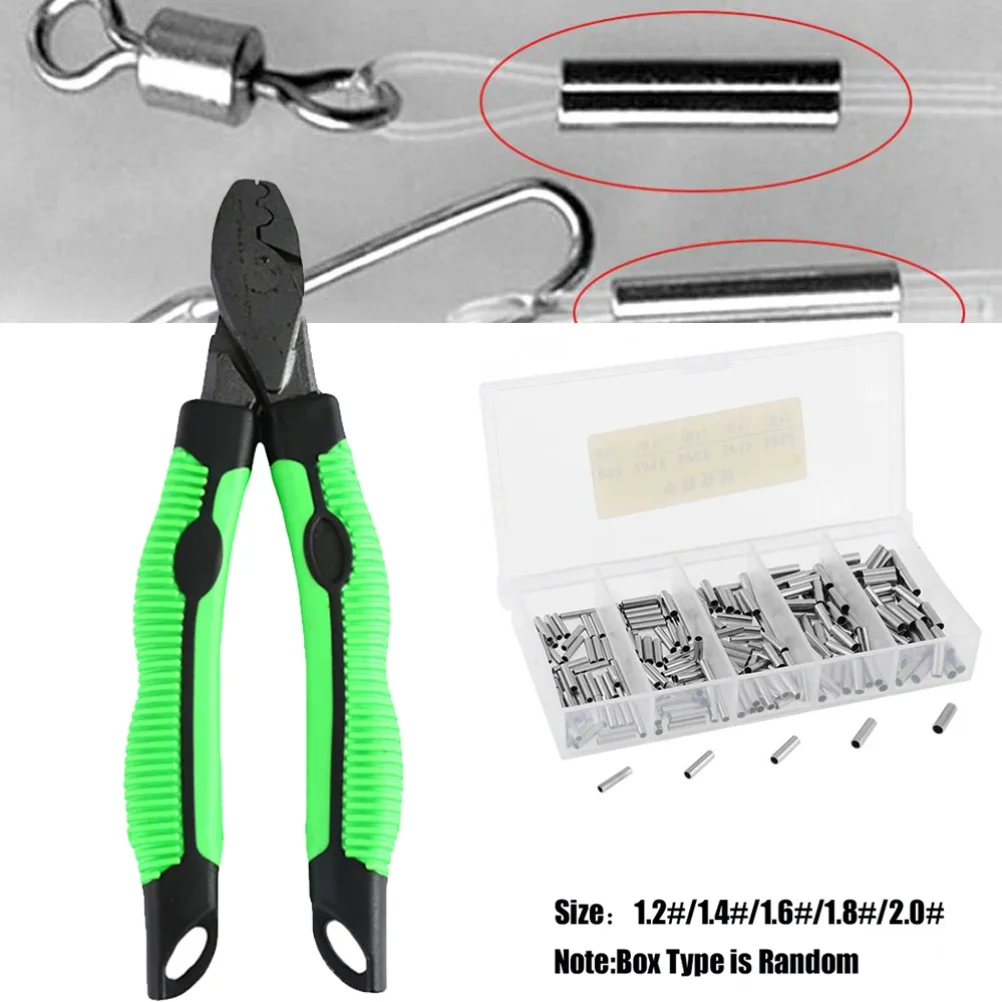 

Fishing Crimping Pliers with 250Pcs/set Crimp Sleeves Single & Double Copper Tube Hook Remover Connector Fishing Pliers Pesca