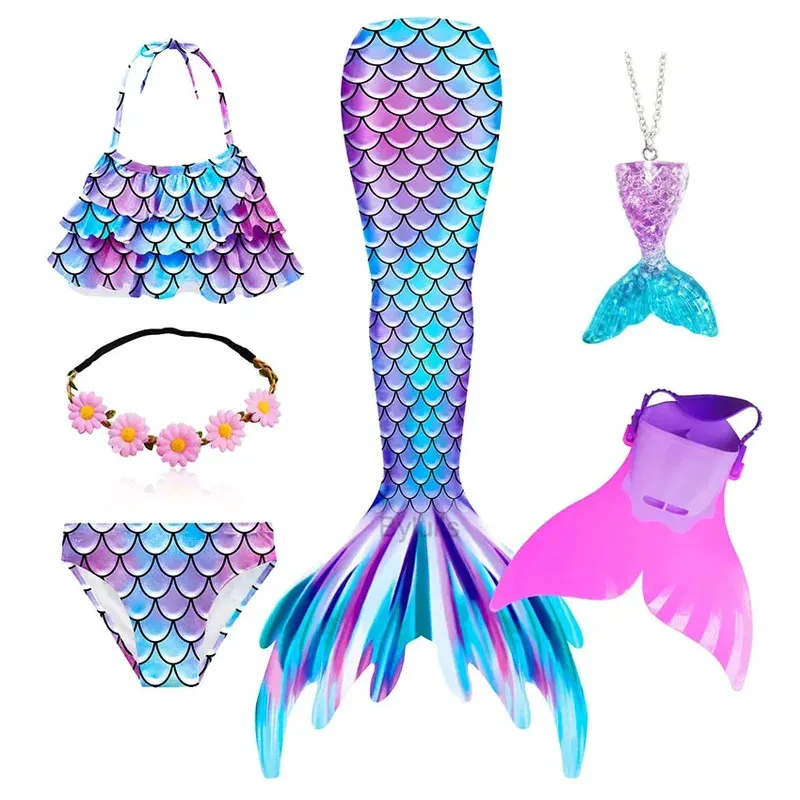 

2025 New Cosplay Kids The Little Mermaid Tails for Girls Children's Memaid Tails Swimsuit Bikini Halloween Costume Can Add Monof