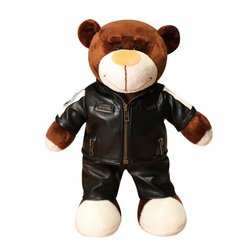 Creative Motorcycle Teddy Bear Plush Toys Stuffed Bear with Helmet Jacket Clothes Plush Dolls Soft Pillow Kids Boys Gift Present