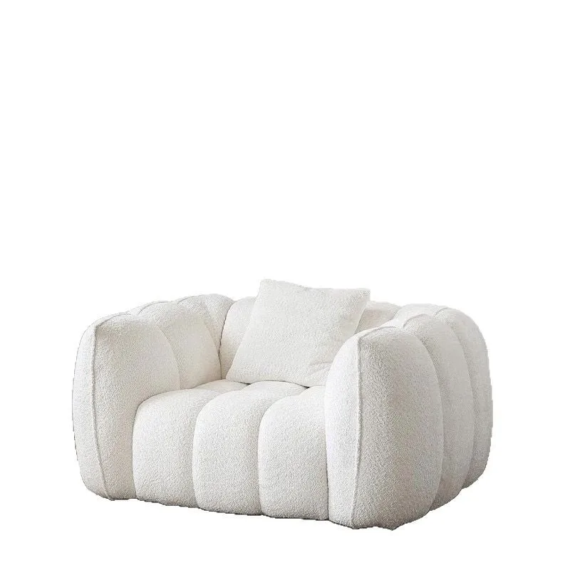 

French retro cream style, camel wool fabric sofa, modern simple style, casual sofa chair