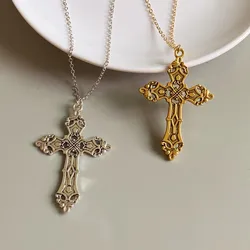 Vintage Cross Necklace for Men Golden Silver Color Goth Accessories Gothic Grunge Male Neck Long Chain Summer Aesthetic Gifts