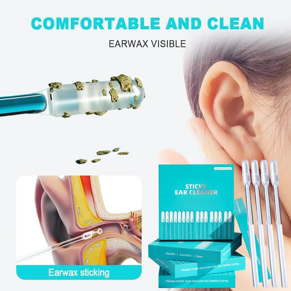 24Pcs Disposable Silicone Ear Wax Remover Safe Sticky Ear Pick for Kids Adults Reusable Ear Cleaner Adhesive Earpick Swabs Tools