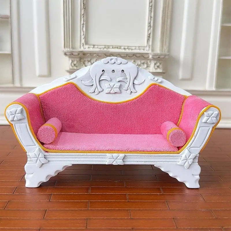 

1Pc 1:12 Scale Pink Double-Seater Mini Sofa Toy for DIY Dollhouse Room Display