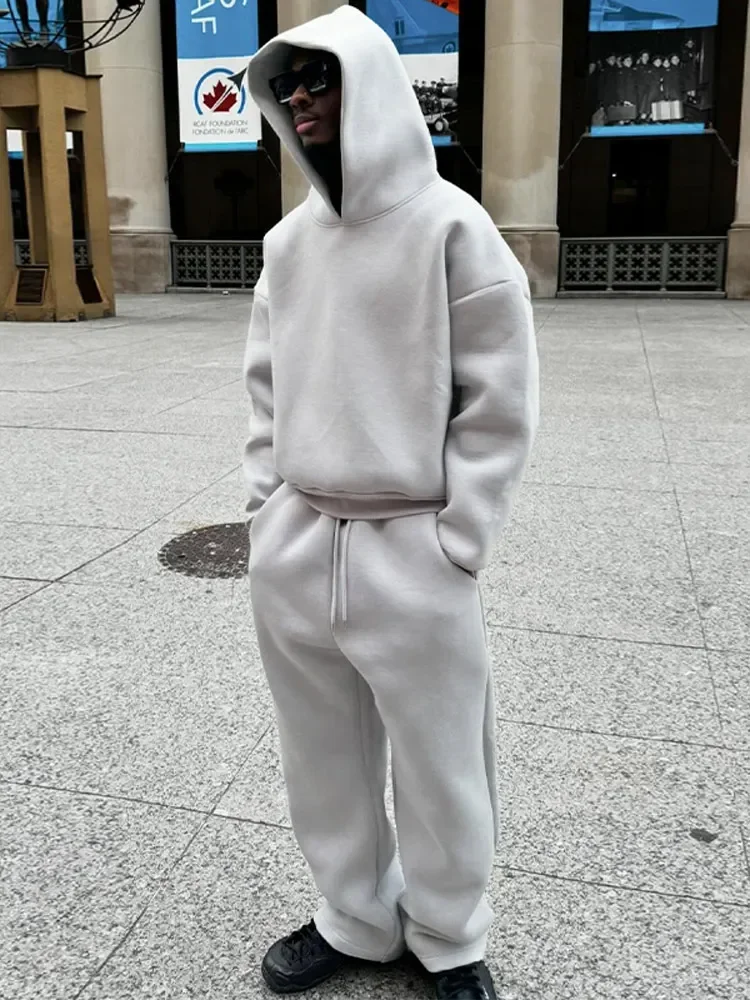 Solid Couple's Hooded Sweatshirt 2 Piece Set Casual Loose Sweatpants Suit Autumn Male Jogging Sweatshirt Trousers Outfits Suits